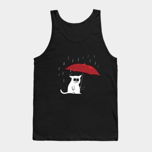 Cat and rain, cat with red umbrella Tank Top